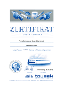 Zertifikat Tousek Technik Seminar